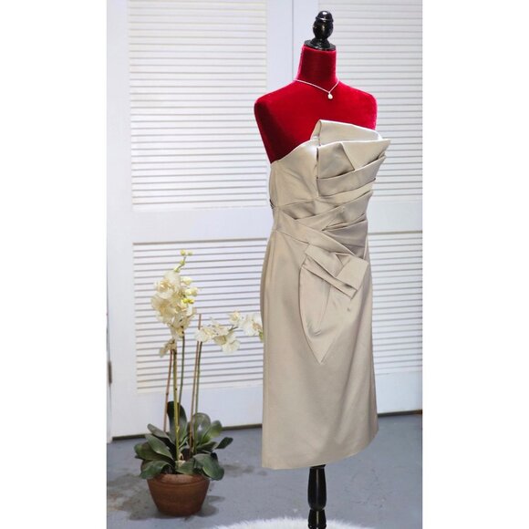 Karen Millen Women's Strapless Grey Cocktail Dress Pleat Details Sz 12 2447 - Picture 1 of 10